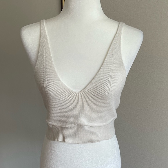 White Ribbed Knit Cropped Shirt Size XL - Picture 1 of 8